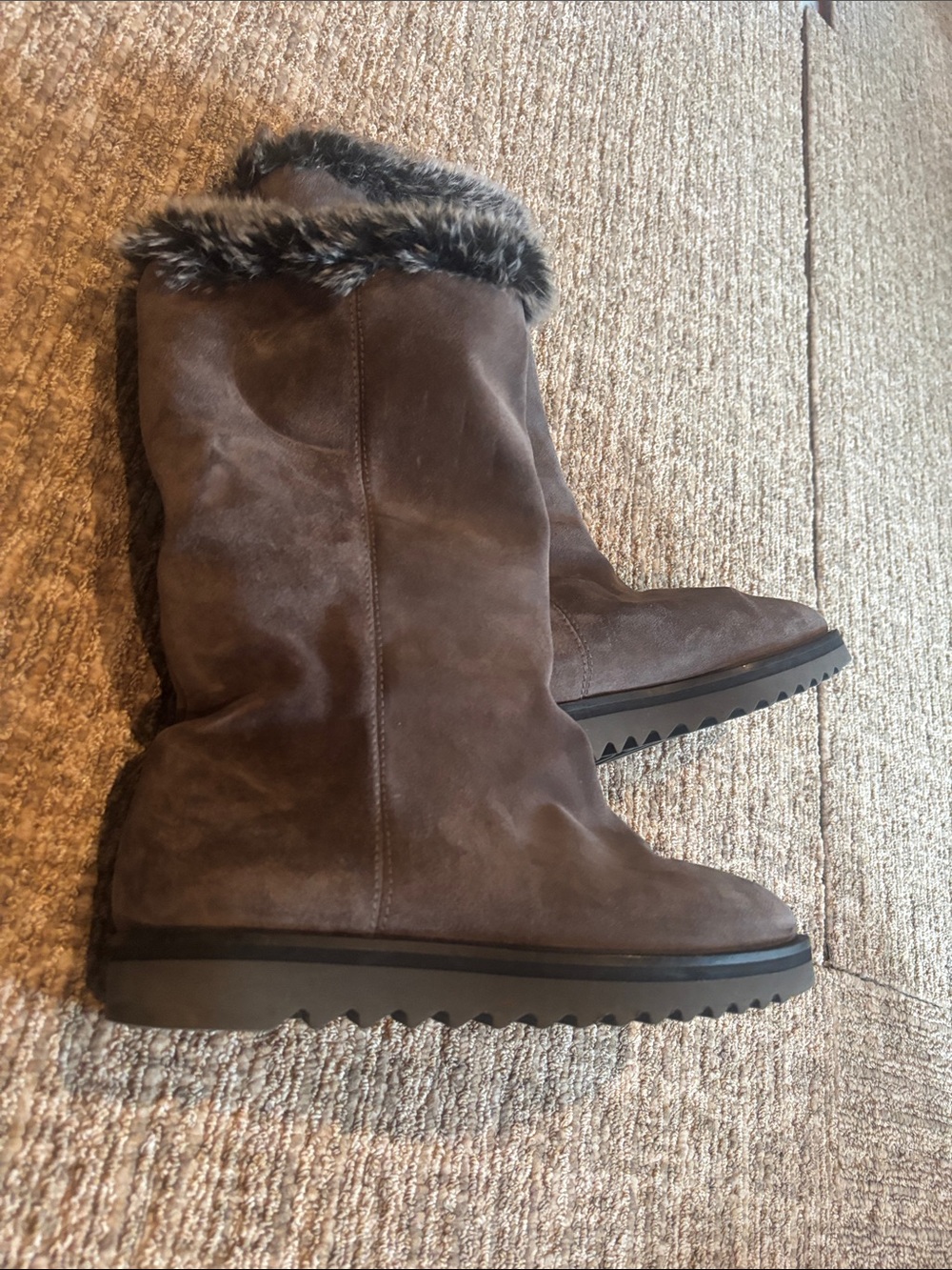 Aquatalia Brown Suede Faux Fur-Trim Winter Boots
